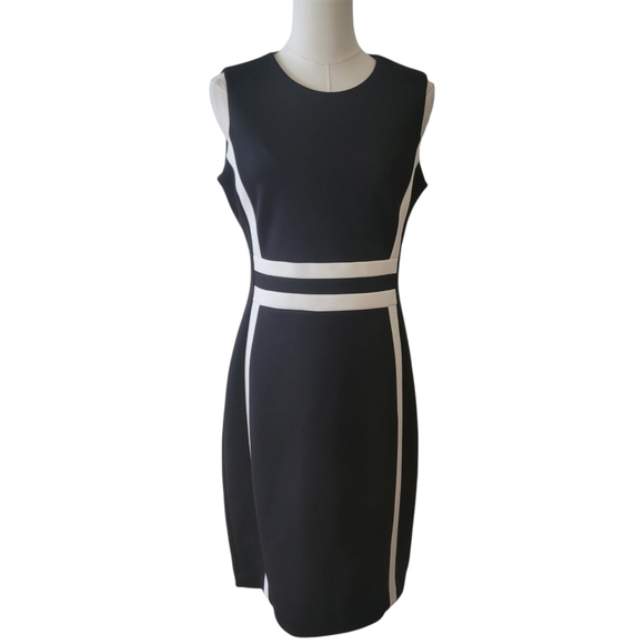 Calvin Klein Black & White Sleeveless Scuba Sheath Dress Size 8 - Picture 2 of 6